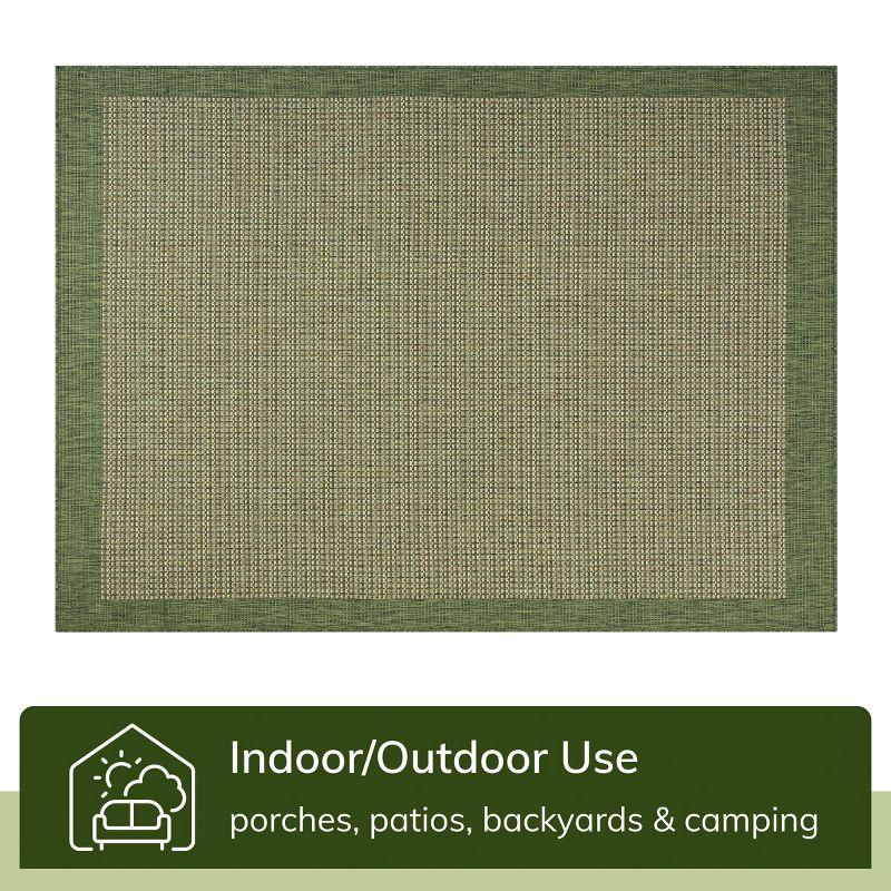 Marshanna Odin Solid Striped Border Indoor Outdoor Green Flatweave Rug
