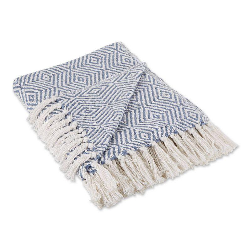 50"x60" Diamond Geometric Throw Blanket Stonewash Blue - Design Imports: Lightweight, Woven Cotton