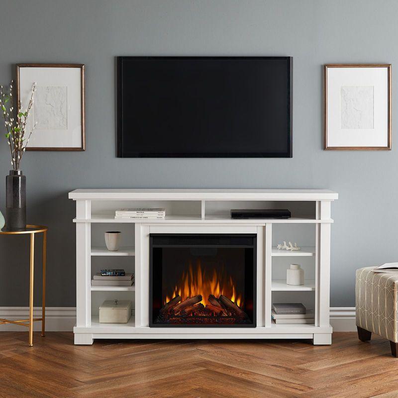 Belford 56" White Electric Fireplace TV Stand with Shelves