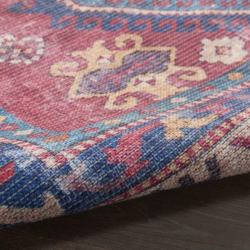 Vintage-Inspired Muted Red Medallion 4' x 6' Washable Rug