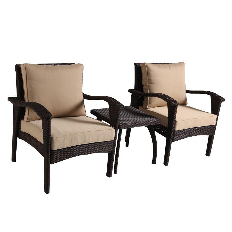 Honolulu 3pc Wicker Patio Chat Set with Cushions - Brown - Christopher Knight Home