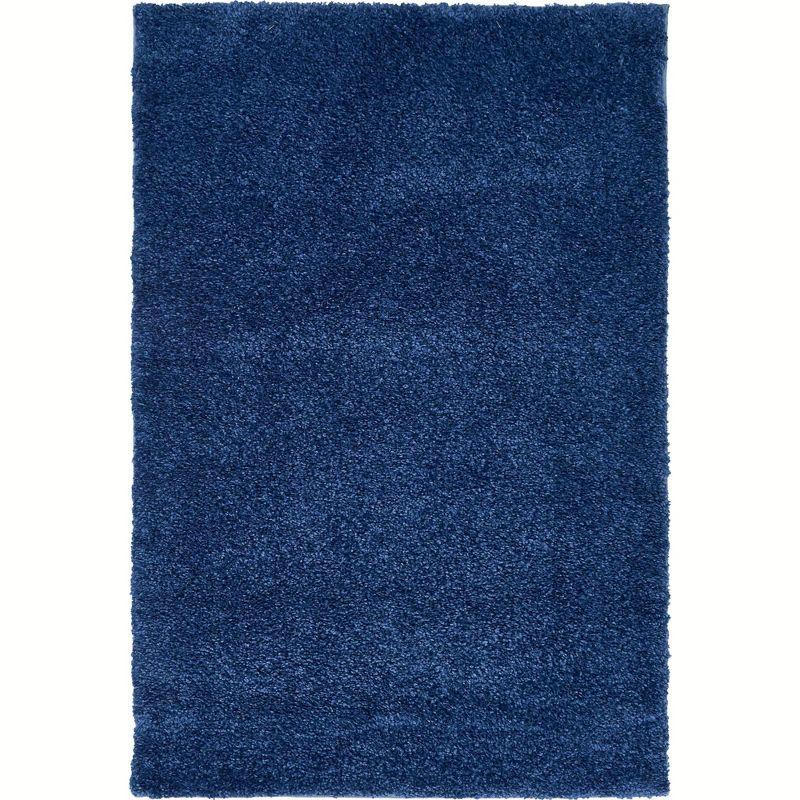 Navy Blue Rectangular Stain-Resistant Synthetic Area Rug