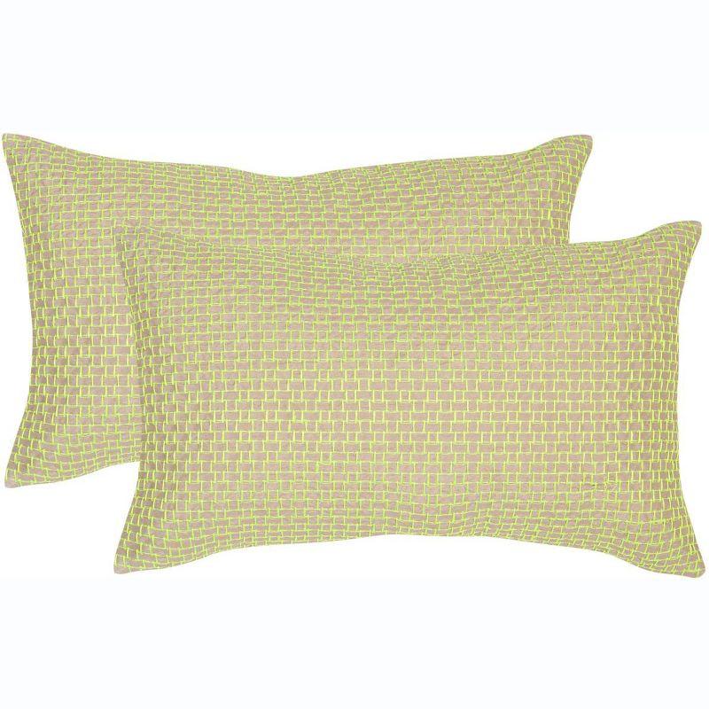 Neon Green Rectangular Box Stitch Throw Pillow Set