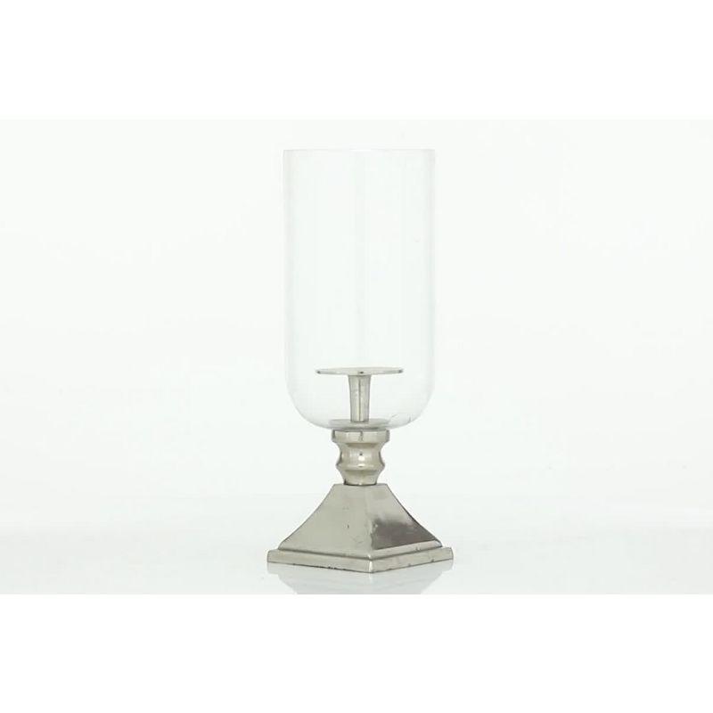 Olivia & May 17" x 6" Hurricane Aluminum/Glass Candle Holder Silver : Tabletop Centerpiece
