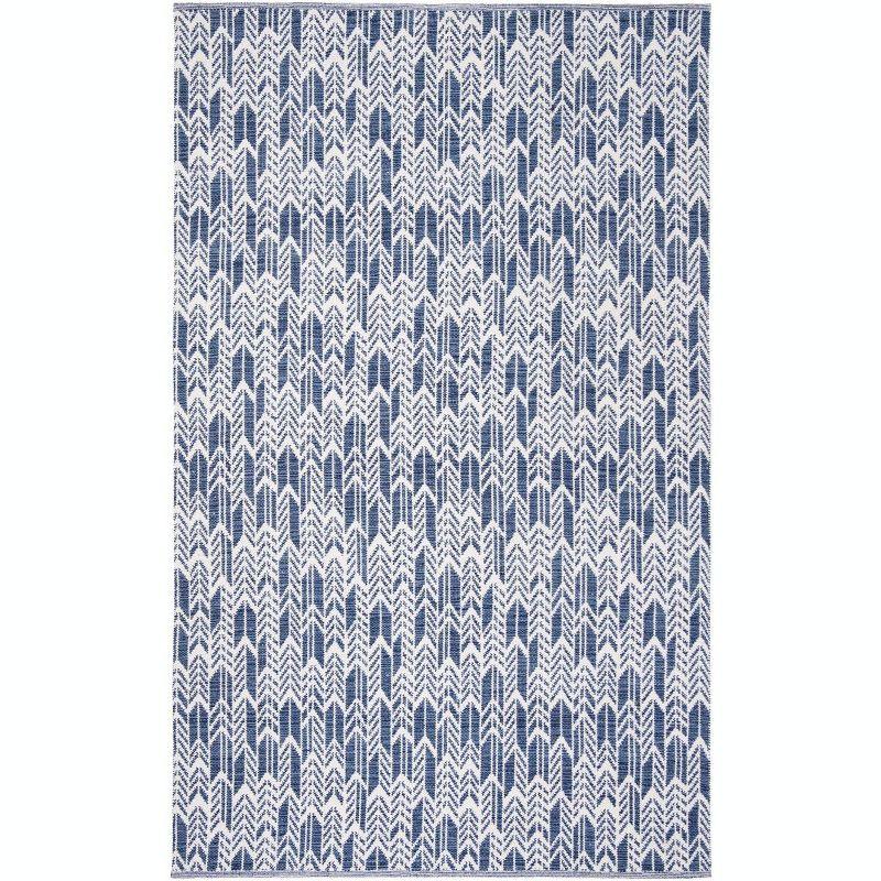 Navy/Ivory Hand-Woven Cotton Blend Reversible Area Rug 5' x 8'