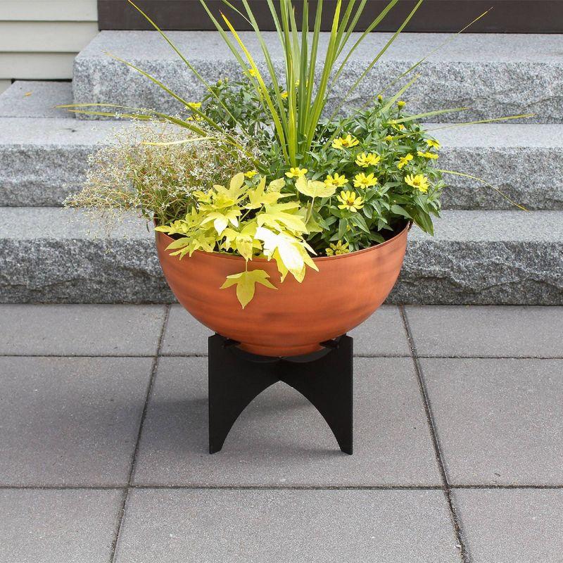 ACHLA Designs 20" Wide Galvanized Steel Planter Bowl with Black Wrought Iron Plant Stand Burnt Sienna: No Assembly, Powder-Coated Finish