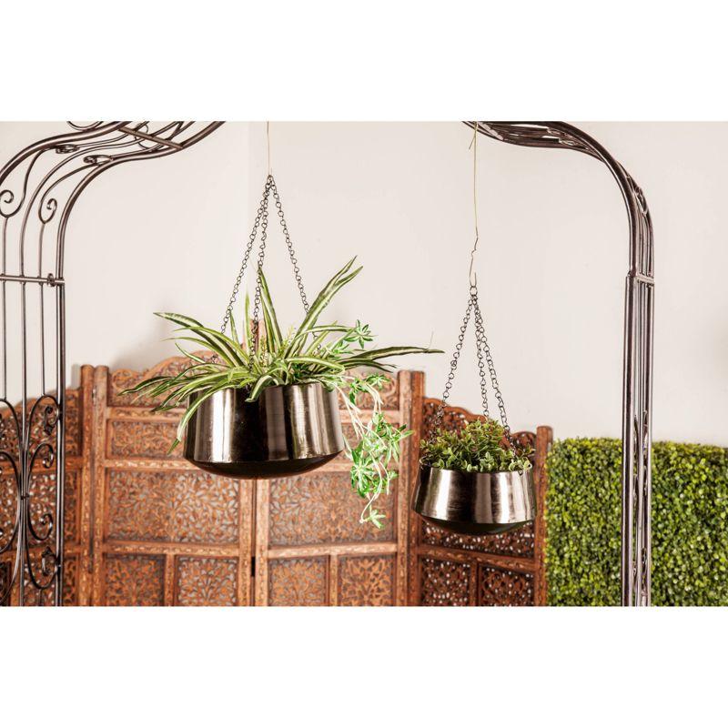Elegant Black Iron Indoor/Outdoor Hanging Round Planters, Set of 2