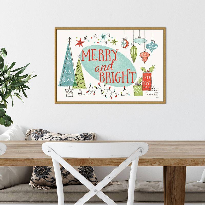 23" x 16" Merry and Bright Christmas Tree by Janelle Penner Framed Canvas Wall Art - Amanti Art: Mid-Century Modern Holiday Decor