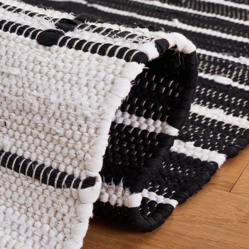 Black and Ivory Striped Kilim 6' Square Wool Area Rug