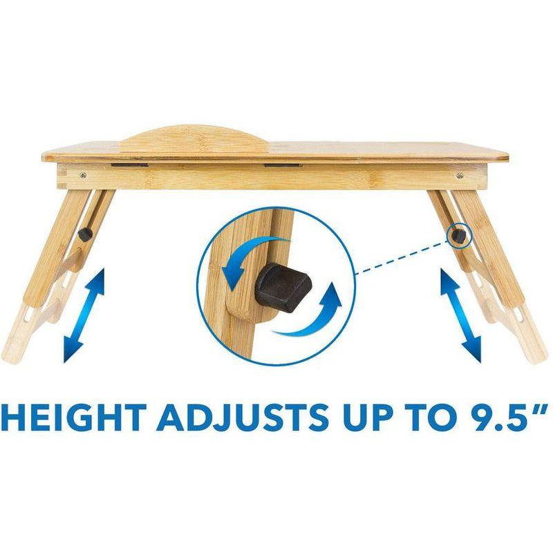 Mount-it Mount-It! Adjustable Bamboo Laptop Bed Tray w/ Tilting Top, Pullout Storage Drawer, Foldable Design