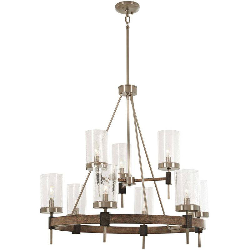 Minka Lavery Nickel Gray Chandelier 32" Wide Farmhouse Seeded Glass Shade 9-Light Fixture for Dining Room House Foyer Kitchen Home