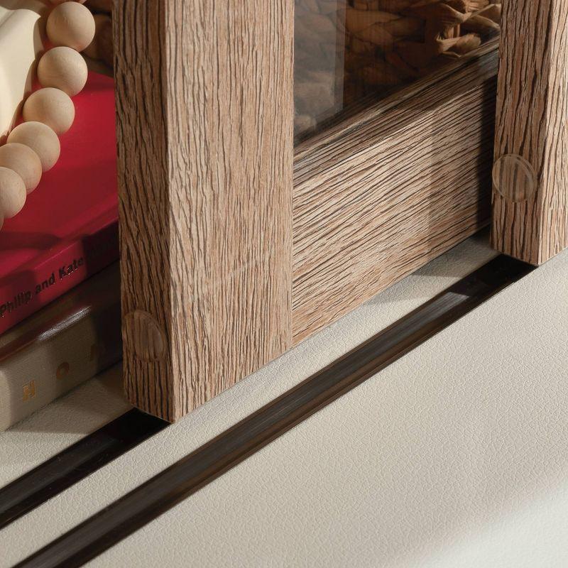 Pebbled White and Brushed Oak Adjustable Bookcase with Glass Doors