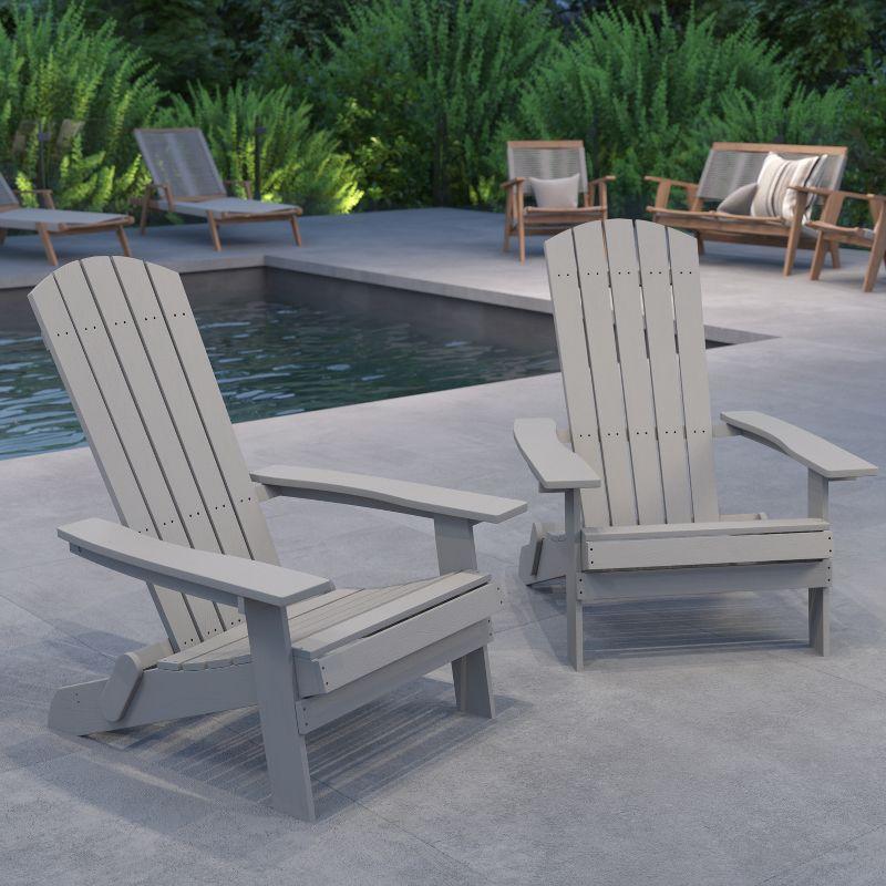 Merrick Lane Set of 2 Poly Resin Folding Adirondack Lounge Chair - All-Weather Indoor/Outdoor Patio Chair