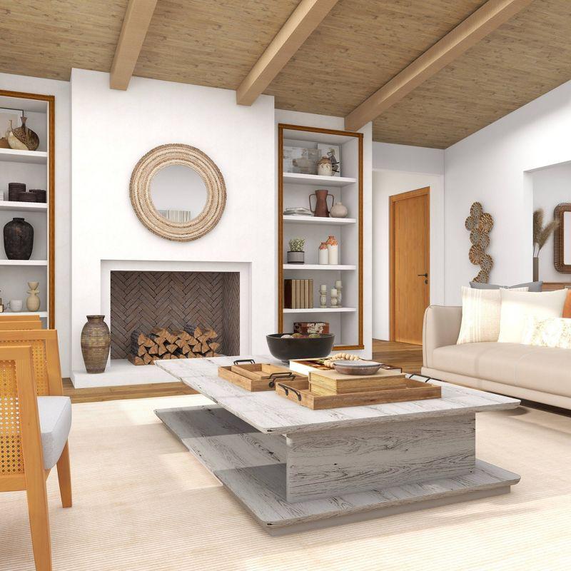 Set of 3 Farmhouse Slat Style Mango Wood and Iron Trays Brown - Olivia & May: Ottoman, Basket Design, 24-Inch