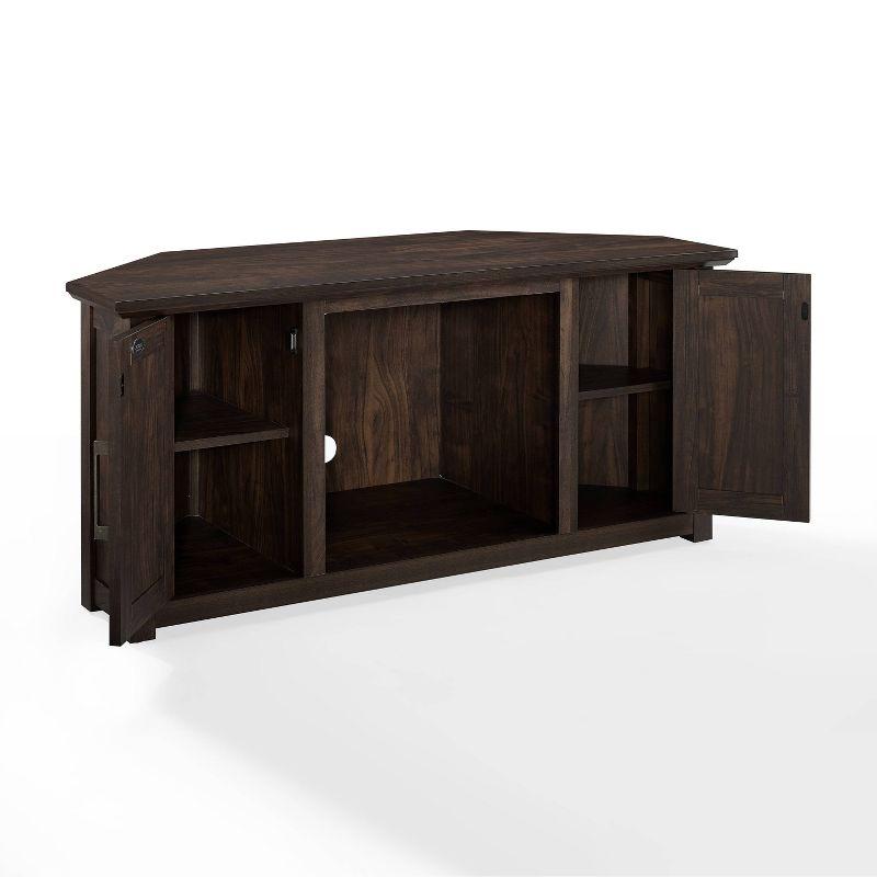 Rustic Dark Walnut Corner TV Stand with Cabinets