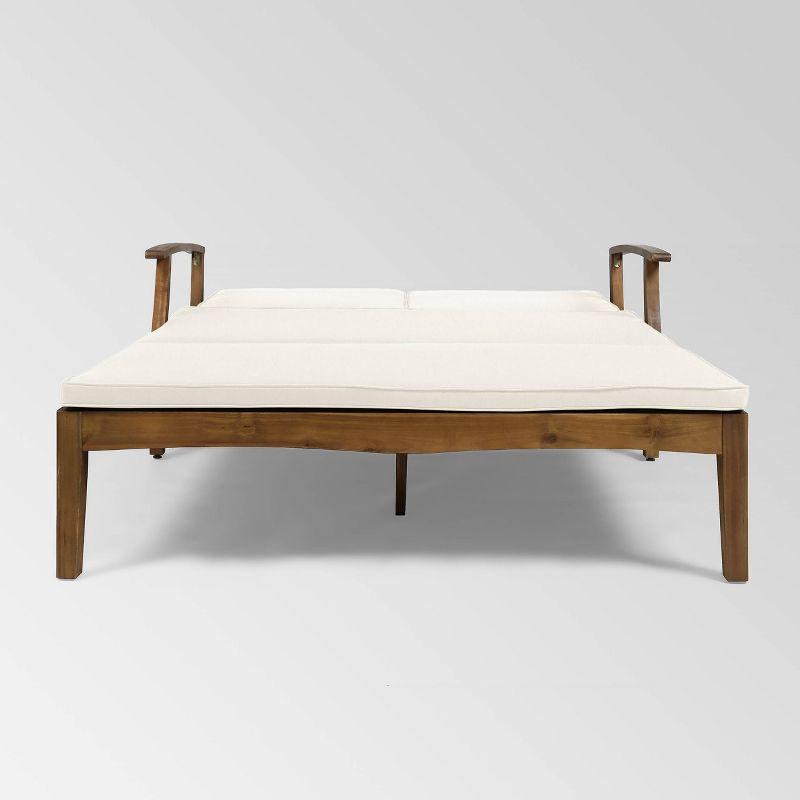 Perla Acacia Wood Double Chaise Lounge Teak/Cream: Patio Daybed with Weather-Resistant Cushions - Christopher Knight Home
