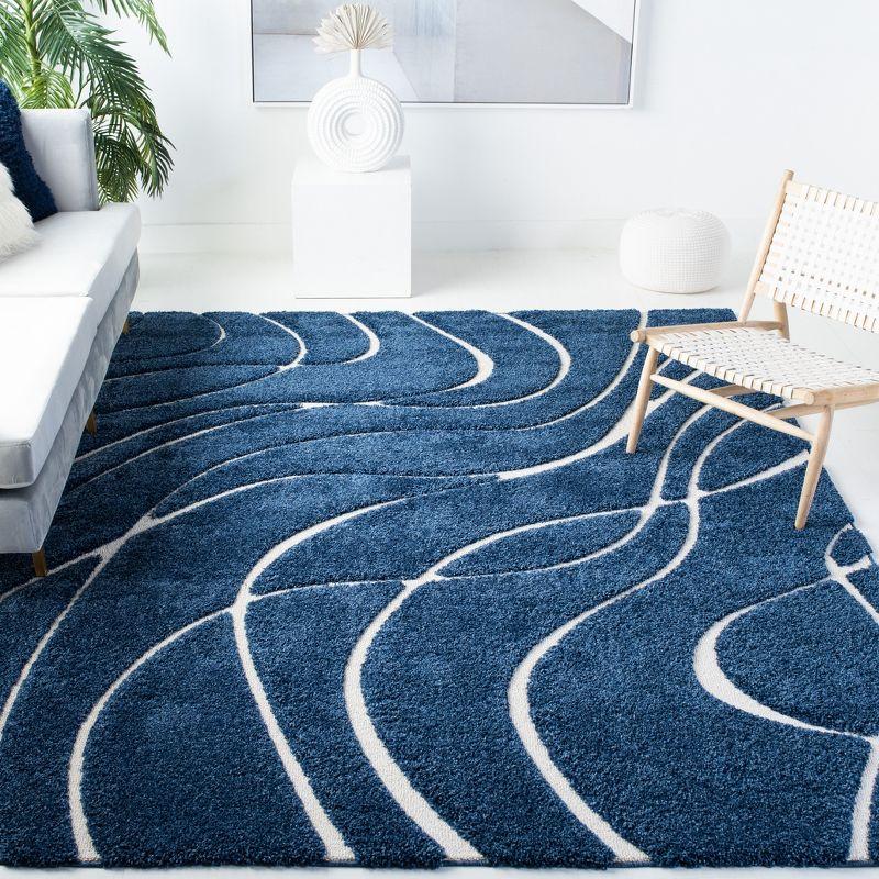 Navy and Ivory Rectangular Shag Area Rug