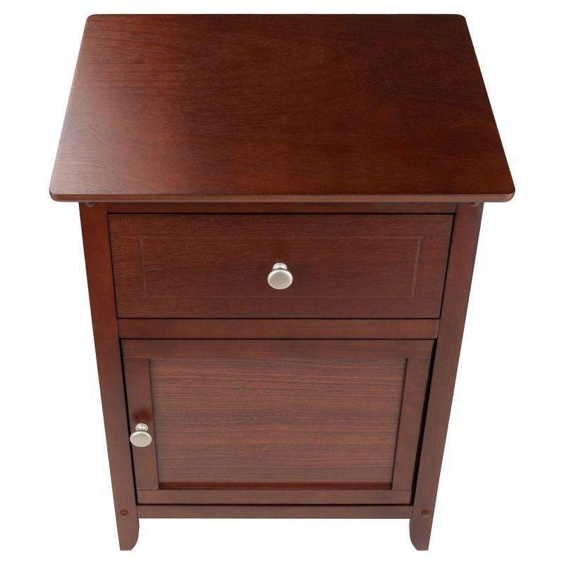 Eugene Nightstand Walnut - Winsome: Sturdy Wood, Cabinet Storage, Beveled Top