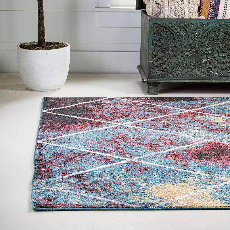 4'x6' Cole Minimalist Diamond Trellis Area Rug, Multi/White - JONATHAN Y