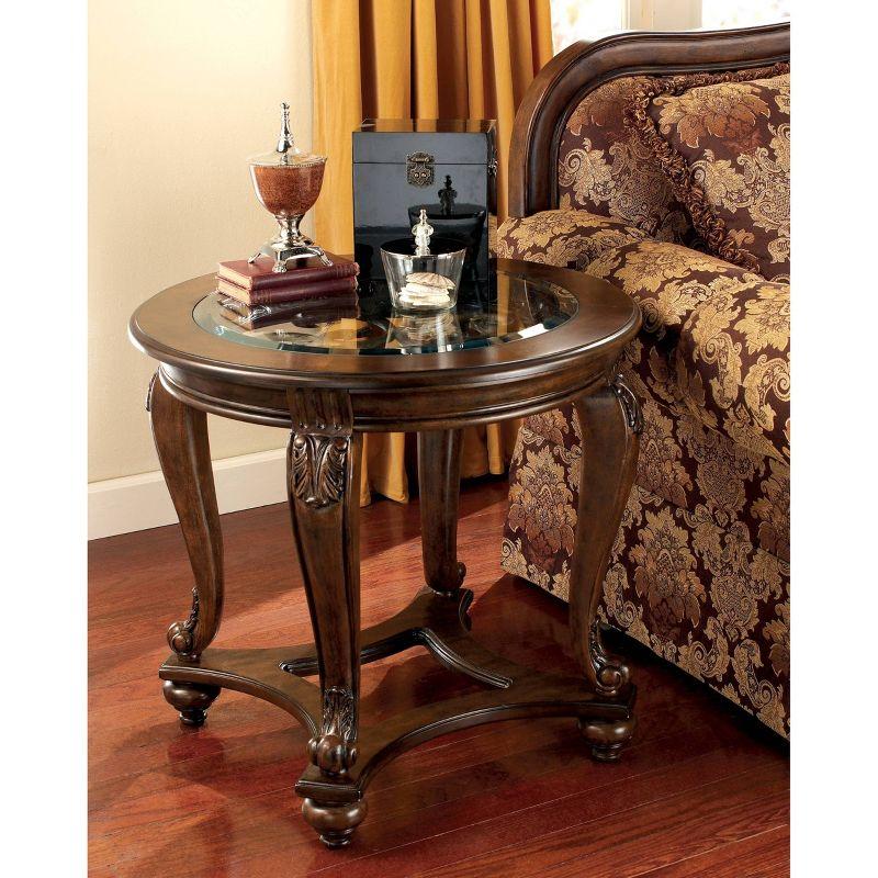 Round Dark Brown Wood and Glass End Table