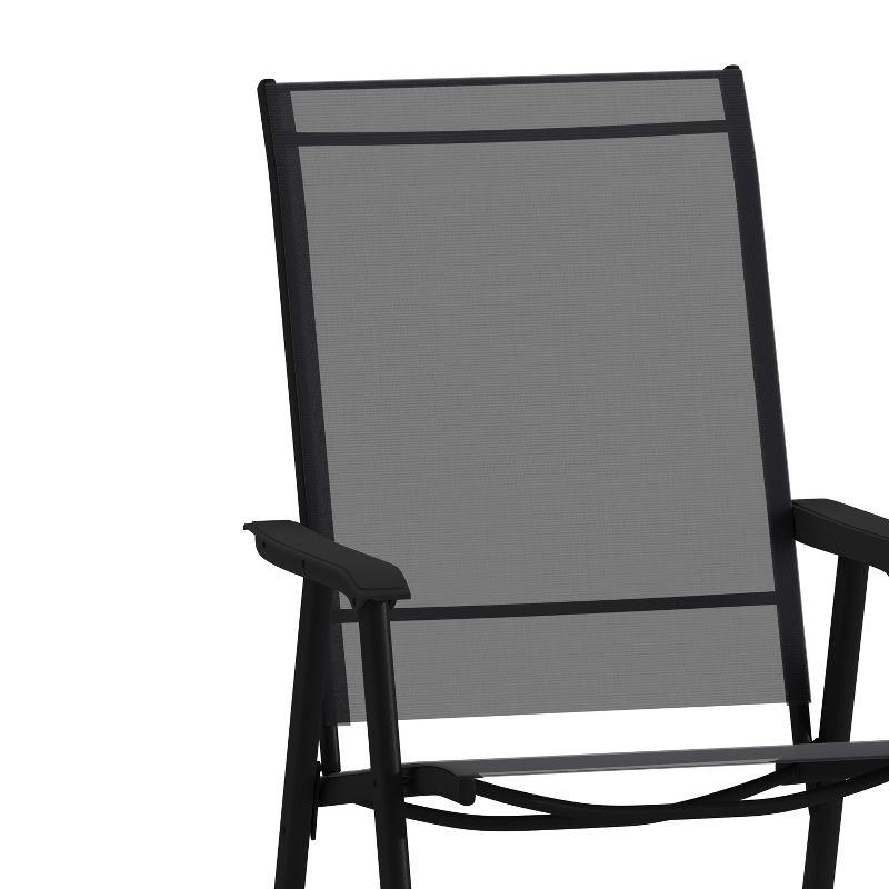 Black Metal Outdoor Folding Sling Dining Chairs, Set of 2