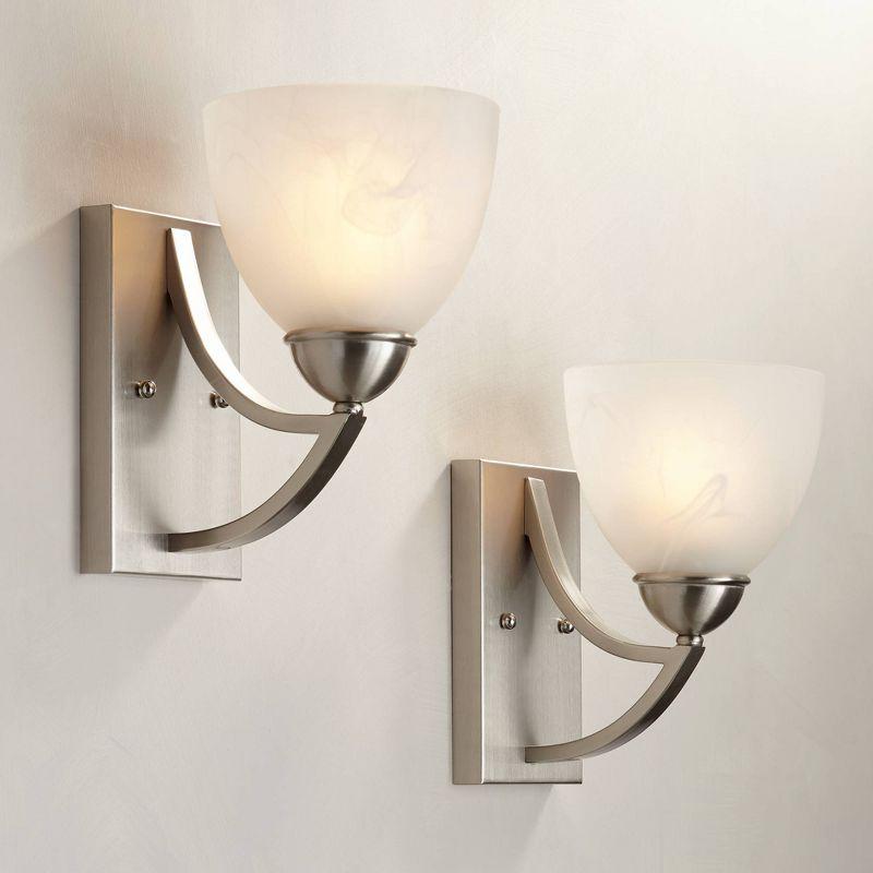 Satin Nickel Wall Sconce Set with Marbleized Glass Shades