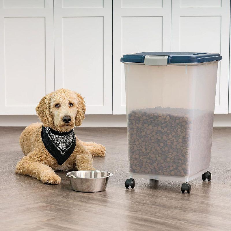 Blue 69 Quart Airtight Plastic Pet Food Storage Container with Casters