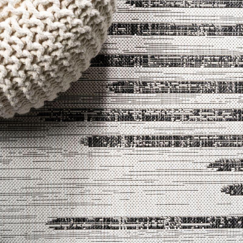 4'x6' Zolak Berber Stripe Geometric Indoor/Outdoor Area Rug, Ivory/Black - JONATHAN Y