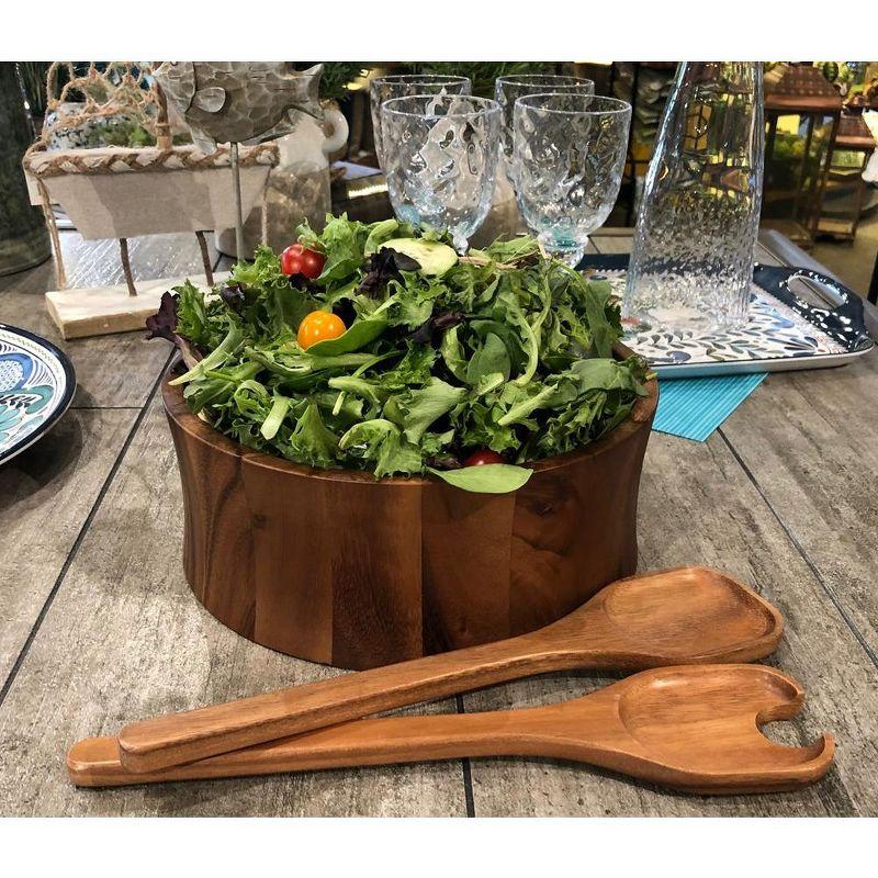 Kalmar Home Acacia Wood Large Salad Bowl with Servers