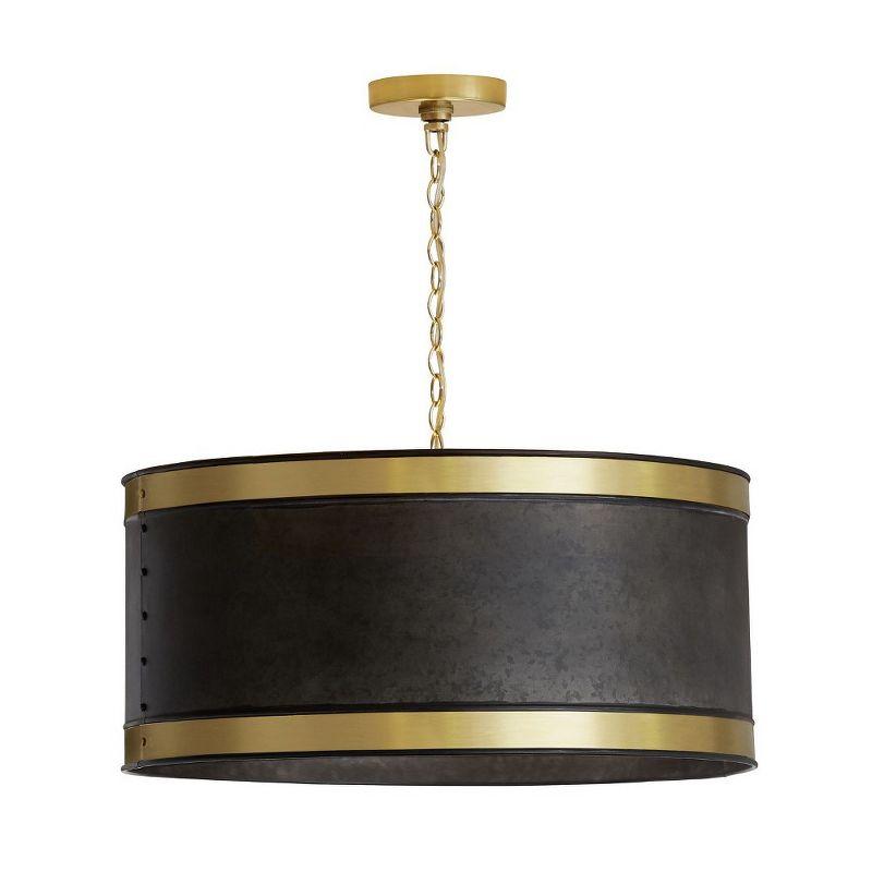 Galvanized Black and True Brass Drum Pendant with Industrial Vibes