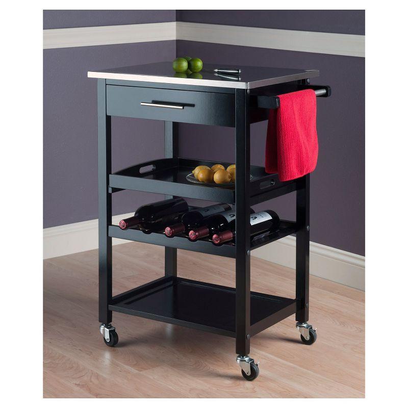 Anthony Stainless Steel Top Kitchen Cart Wood/Black - Winsome: Mobile Island, Wine Storage, Towel Rack