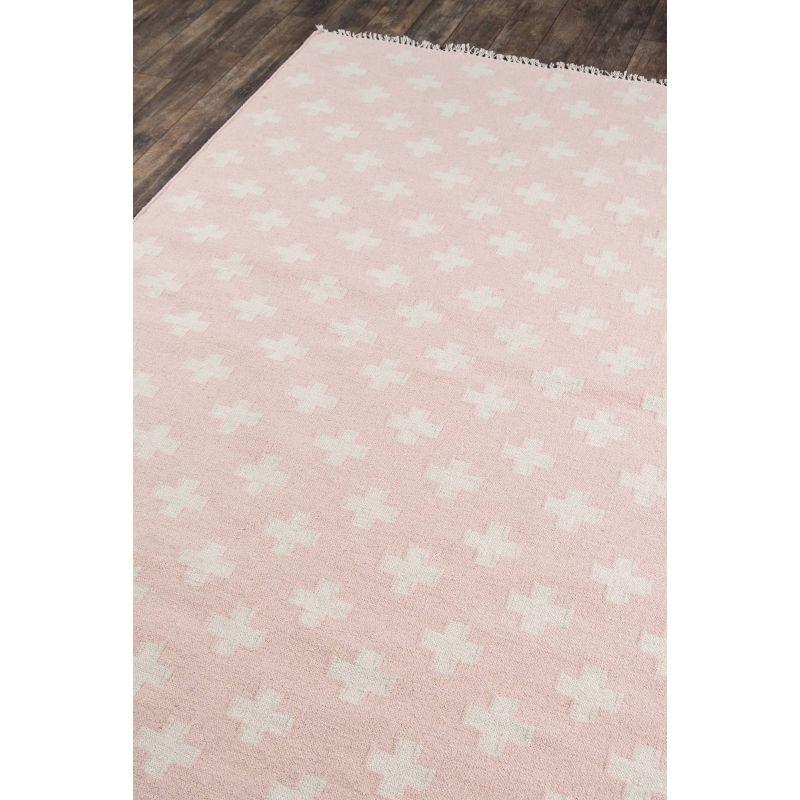 Topanga Handwoven Geometric Pink and White Wool Area Rug