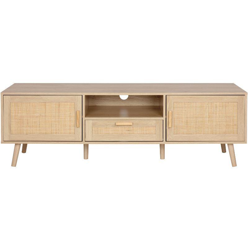 Finnhomy 59-Inch Boho TV Stand for up to 70-Inch TVs with 2 Rattan Doors