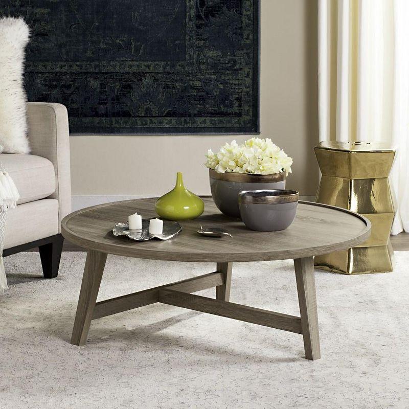Transitional 35'' Round Wood Coffee Table in Gray/Brown