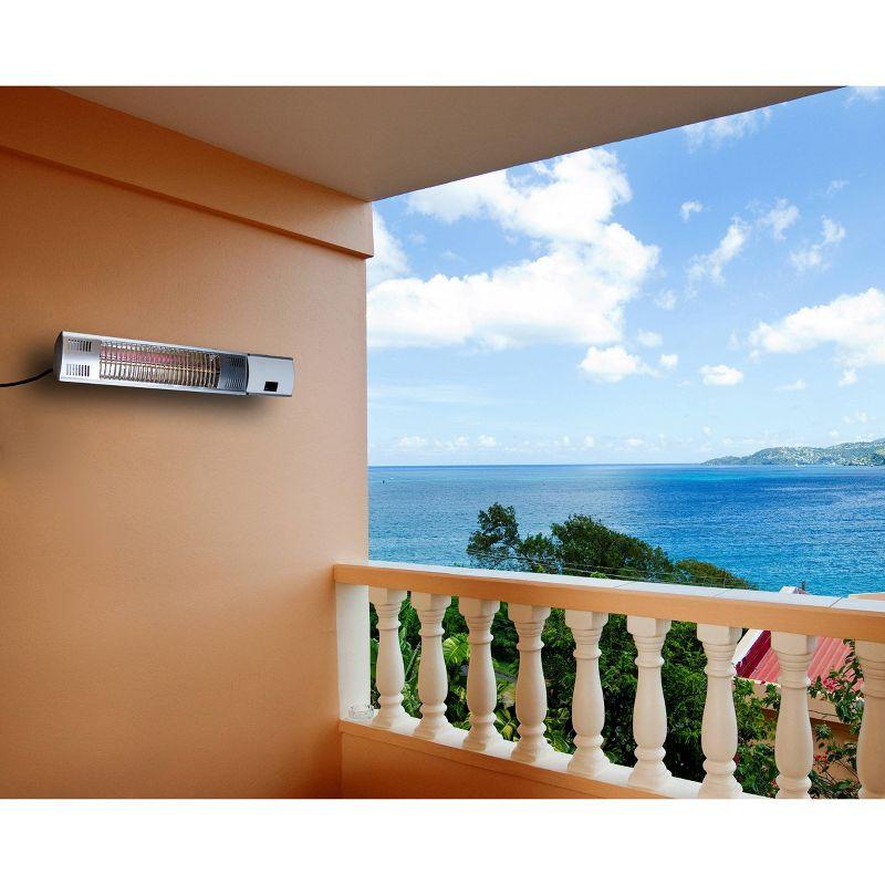 Wall Mounted or Hanging Infrared Electric Outdoor Heater with Remote - Silver - EnerG+: Patio Heater, Radiant Heat, 1500W