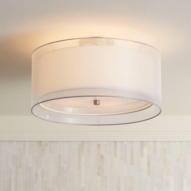 Possini Euro Design Ceiling Light Flush Mount Fixture Polished Nickel Double Drum 18" Wide for Bedroom Kitchen