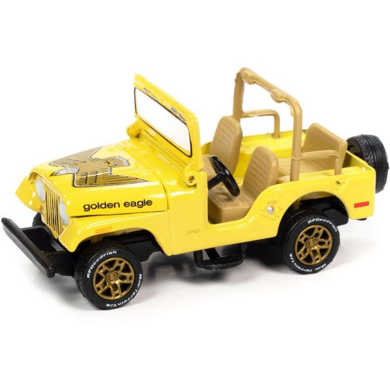 Jeep CJ-5 Yellow w/ Golden Eagle Graphics Classic Gold Collection Ltd Ed to 7418 pcs 1/64 Diecast Model Car by Johnny Lightning