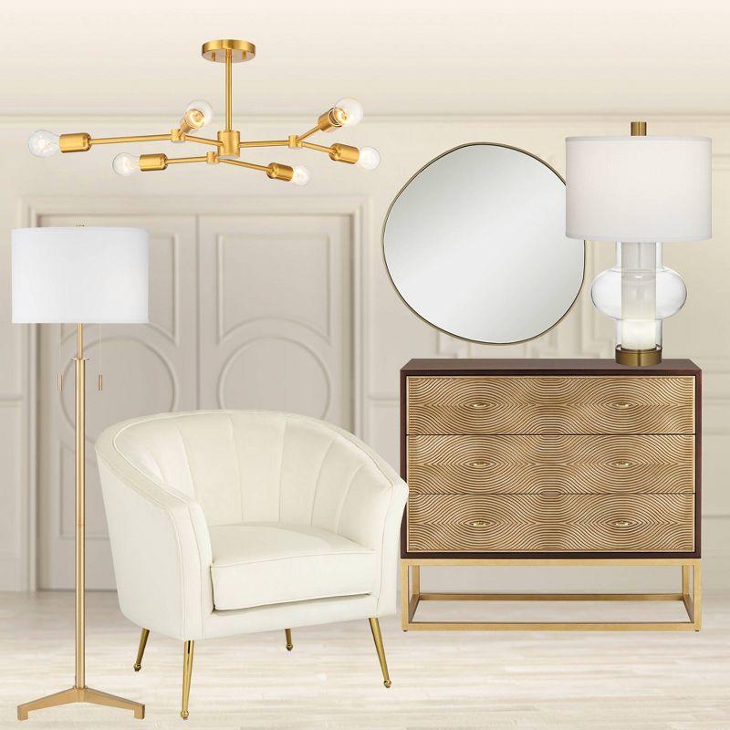 Possini Euro Design Rorschach Uneven Round Vanity Wall Mirror Modern Champagne Frame 30" Wide for Bathroom Bedroom Living Room Office Entryway House