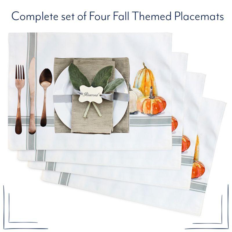 AuldHome Design Fall Placemats, 4pc Set; Thanksgiving & Halloween Pumpkin Themed Table Decor