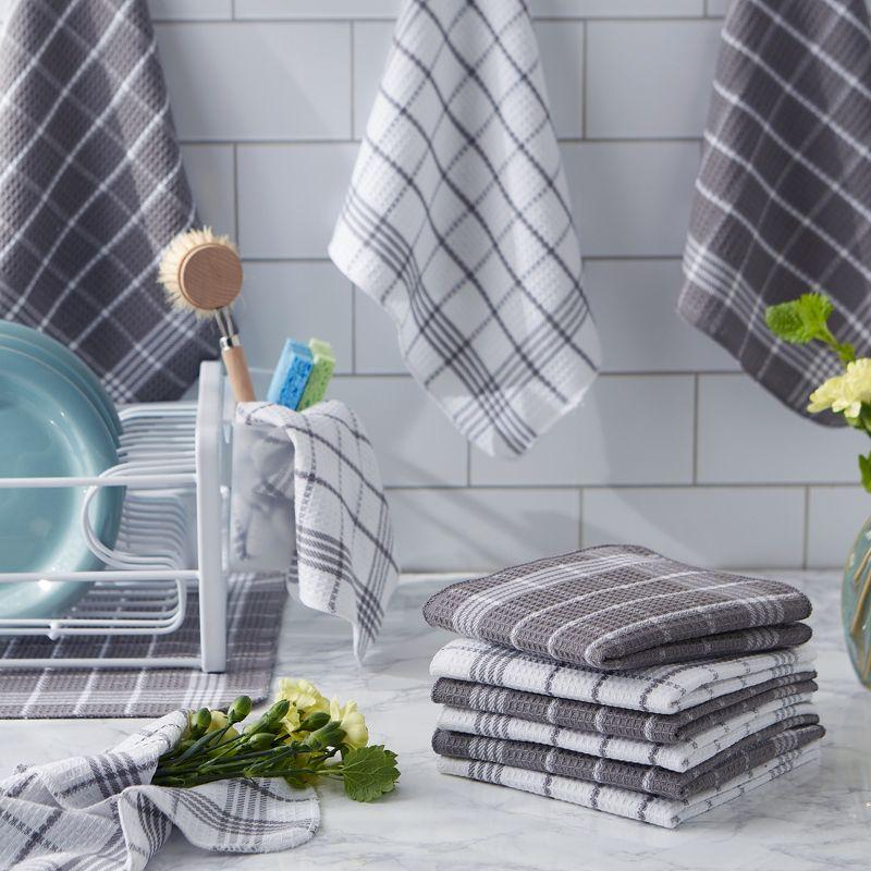 Waffle Weave Cotton Plaid Waffle Dish Cloth Kitchen Towel (Set of 12)