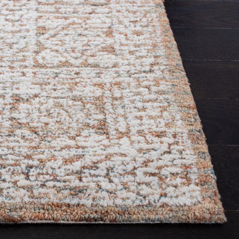 Handmade Natural and Rust Wool Tufted Square Rug