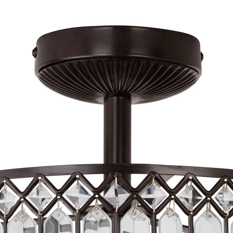 15.25" Glass & Metal Tiered Jeweled Semi Flush Mount Ceiling Light - River of Goods: Antique Bronze Finish, K-9 Crystals