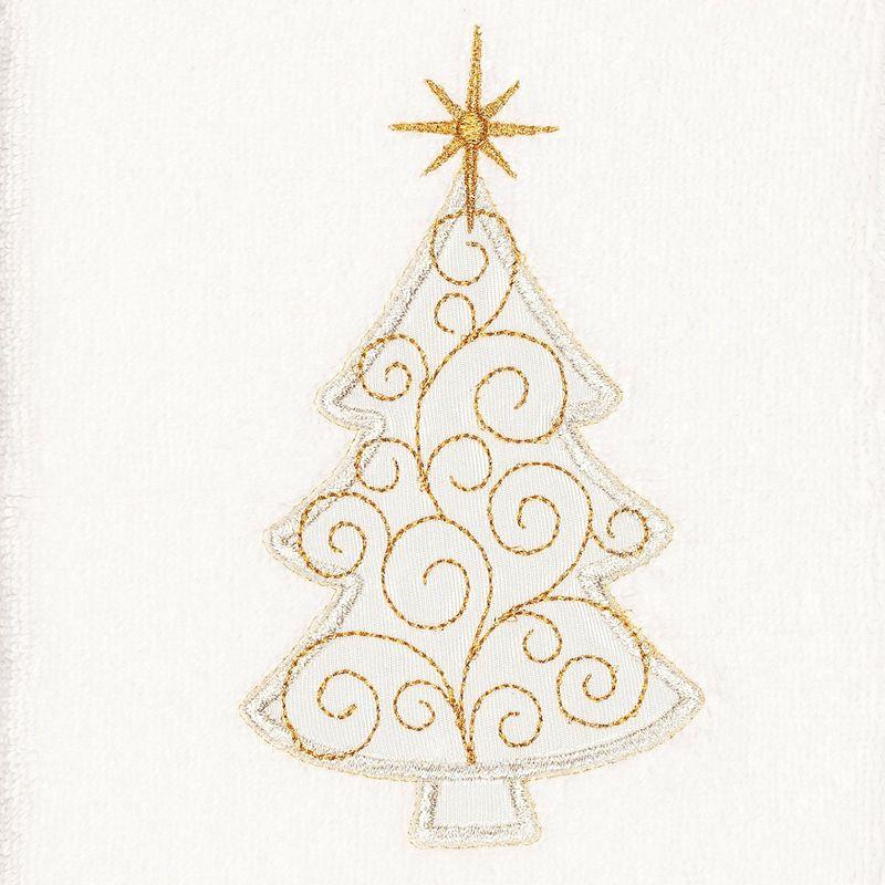 Christmas Scroll Tree Embroidered Luxury Turkish Cotton Hand Towel (Set of 2)