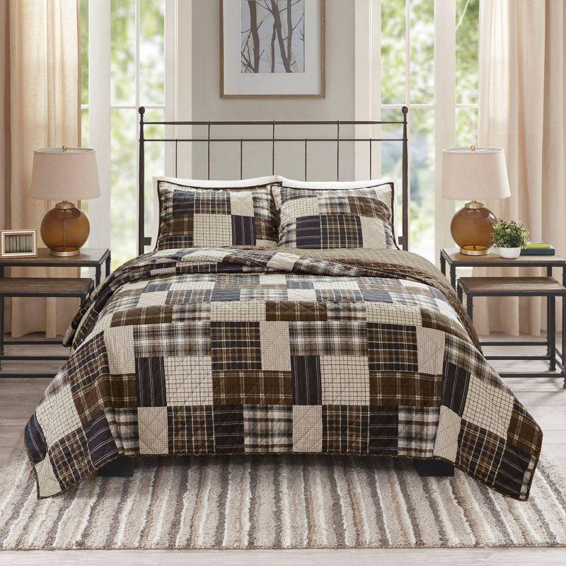 Timber Black/Brown Reversible Microfiber Full Quilt Set