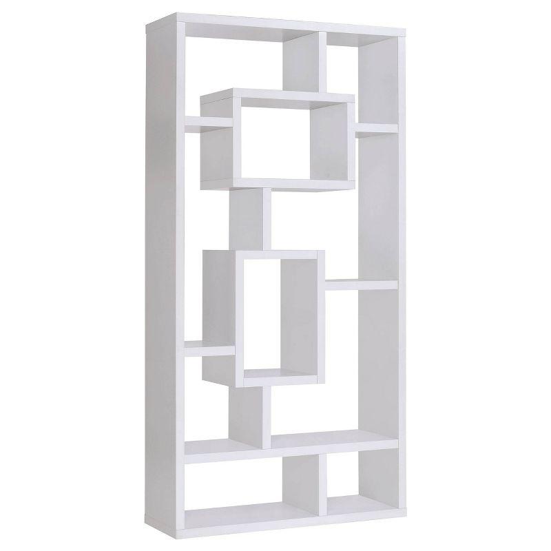 Contemporary White Wood Ladder Bookcase with 10 Varied Shelves