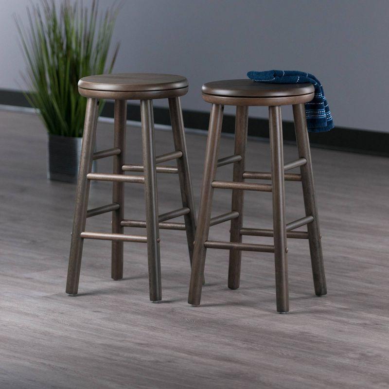 Oyster Gray Solid Wood 25" Transitional Swivel Counter Stool, Set of 2