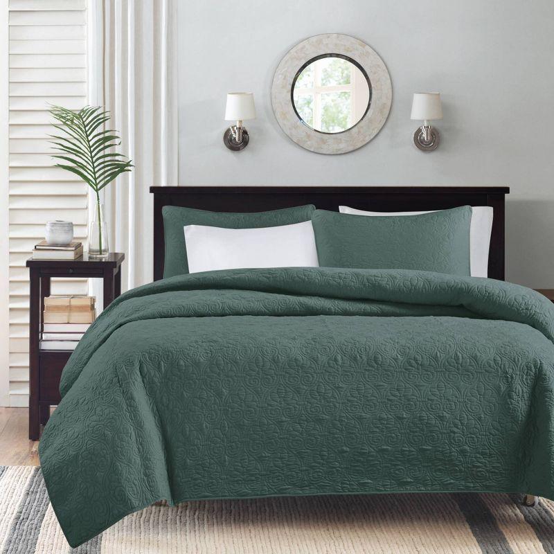 Madison Park 3pc Full/Queen Vancouver Reversible Quilt Set Dark Green