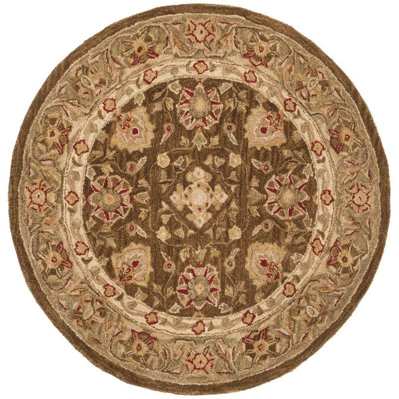 Hand-Tufted Round Brown and Green Wool Area Rug