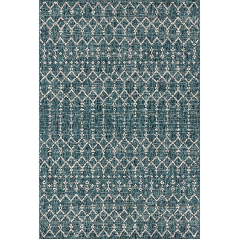 5'x8' Ourika Moroccan Geometric Textured Weave Indoor/Outdoor Area Rug, Teal/Gray - JONATHAN Y