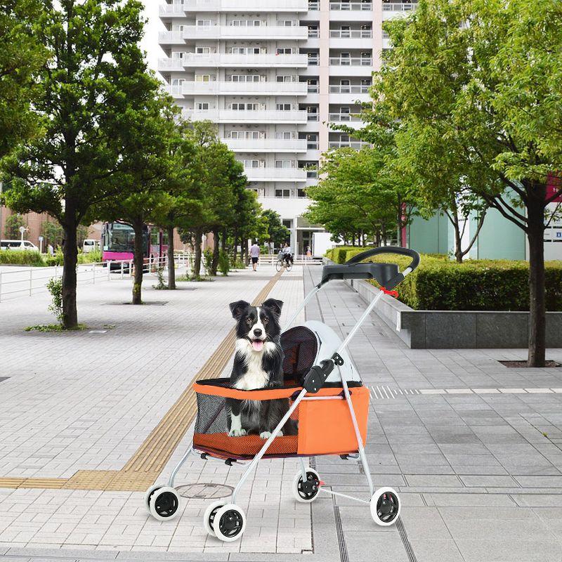 BestMassage Pet Stroller 4 Wheels Dog Cat Stroller Foldable Jogger Stroller, Orange